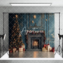 Aperturee - Aperturee Retro Green Wardrobe Christmas Room Set Backdrop