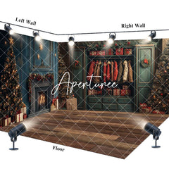 Aperturee - Aperturee Retro Green Wardrobe Christmas Room Set Backdrop