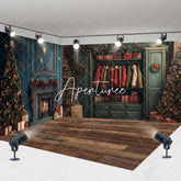 Aperturee - Aperturee Retro Green Wardrobe Christmas Room Set Backdrop