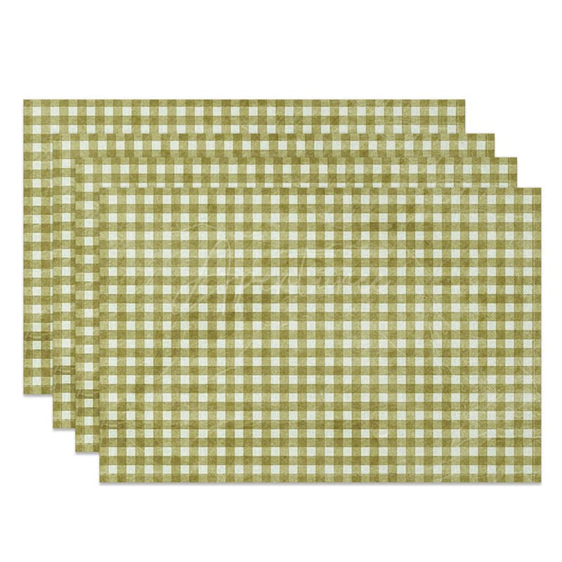 Aperturee - Aperturee Retro Green White Plaid Dining Set of 4 Placemats