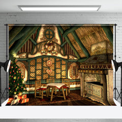Aperturee - Aperturee Retro Green Wooden House Christmas Vibe Backdrop