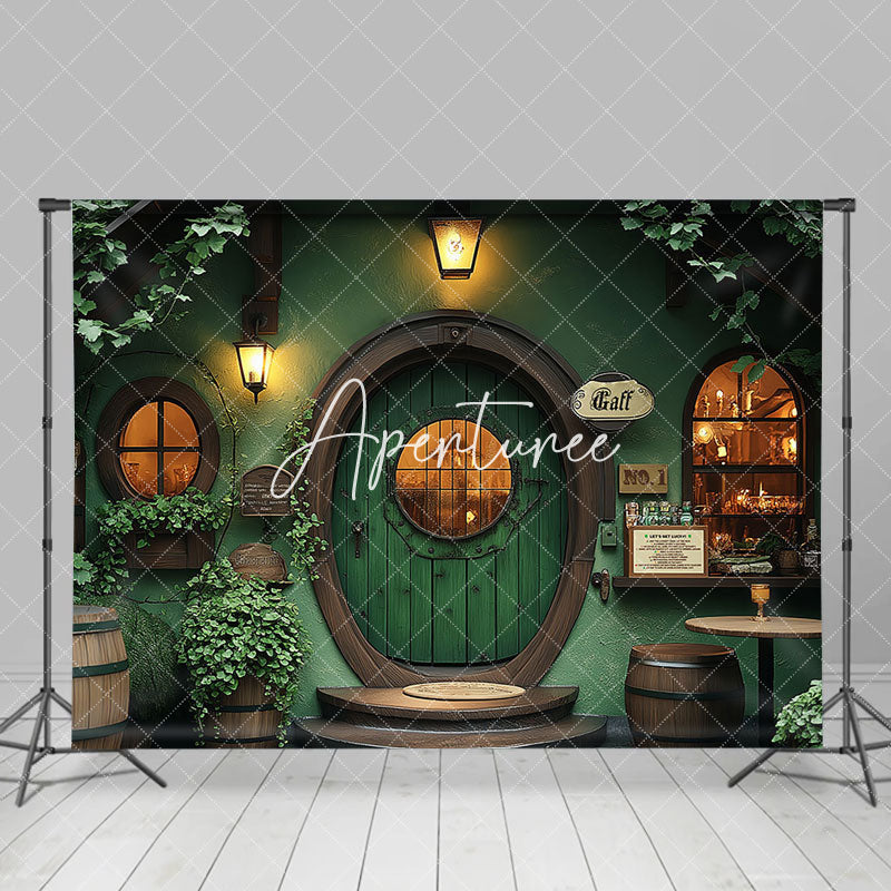 Aperturee - Aperturee Retro Green Wooden Vestibule Greenery Spring Backdrop