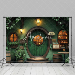 Aperturee - Aperturee Retro Green Wooden Vestibule Greenery Spring Backdrop