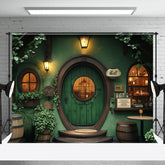Aperturee - Aperturee Retro Green Wooden Vestibule Greenery Spring Backdrop
