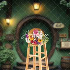 Aperturee - Aperturee Retro Green Wooden Vestibule Greenery Spring Backdrop