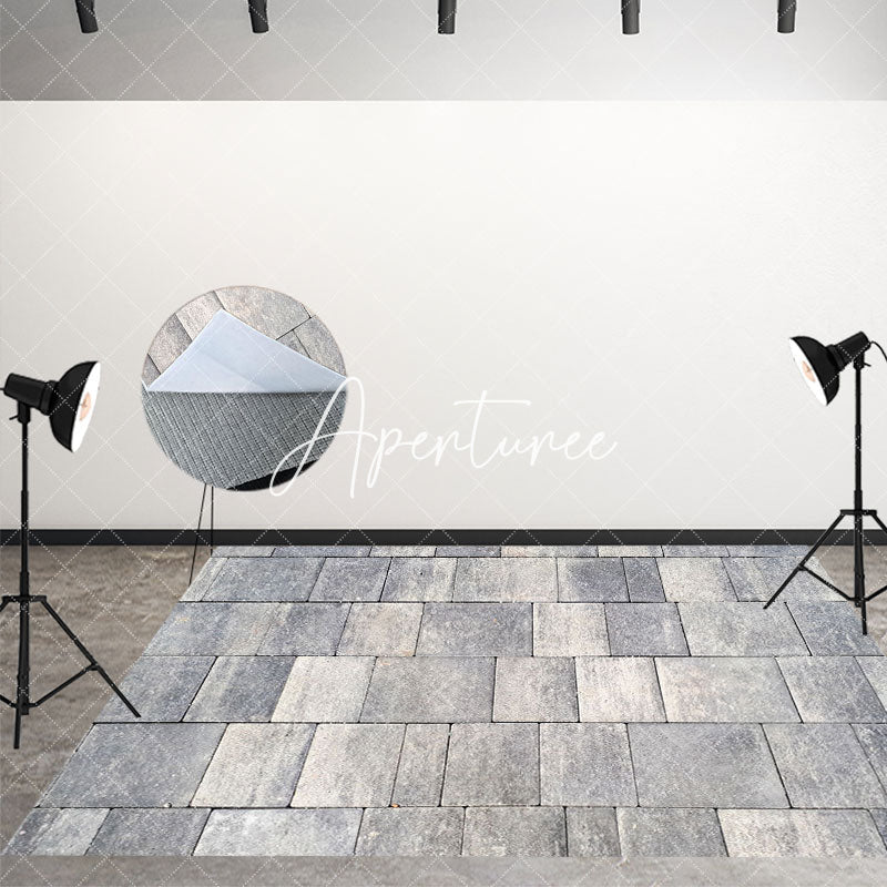 Aperturee - Aperturee Retro Grey White Paving Stones Fabric Floor Mat