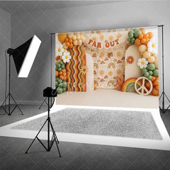 Aperturee - Aperturee Retro Groovy One Birthday Backdrop Boho Far Out Rainbow and Daisy Flowers Cake Smash Photography Background