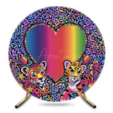 Aperturee - Aperturee Retro Love Leopard Print Round Birthday Backdrop