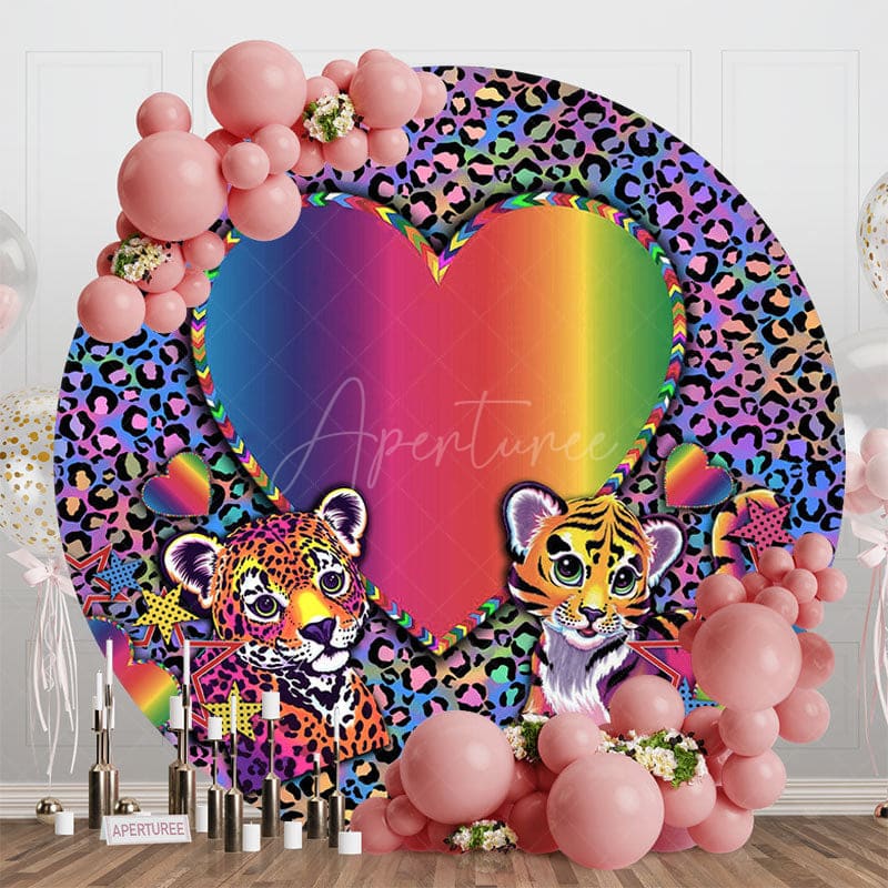 Aperturee - Aperturee Retro Love Leopard Print Round Birthday Backdrop