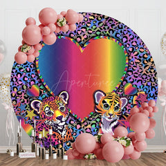 Aperturee - Aperturee Retro Love Leopard Print Round Birthday Backdrop