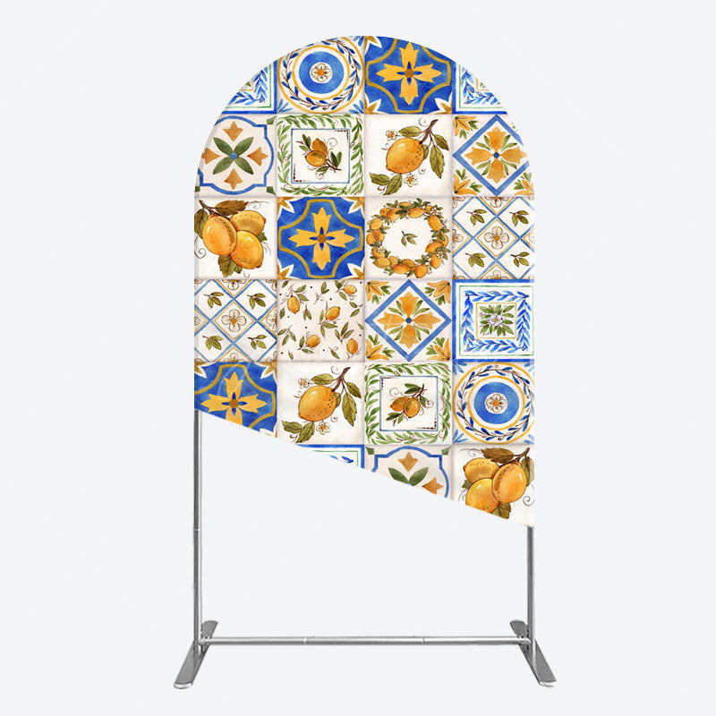 Aperturee - Aperturee Retro Mediterranean Lemon Bridal Shower Arch Backdrop