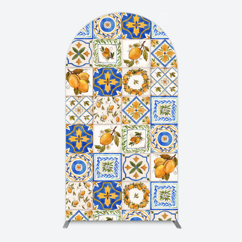 Aperturee - Aperturee Retro Mediterranean Lemon Bridal Shower Arch Backdrop