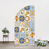 Aperturee - Aperturee Retro Mediterranean Lemon Bridal Shower Half Moon Arch Backdrop
