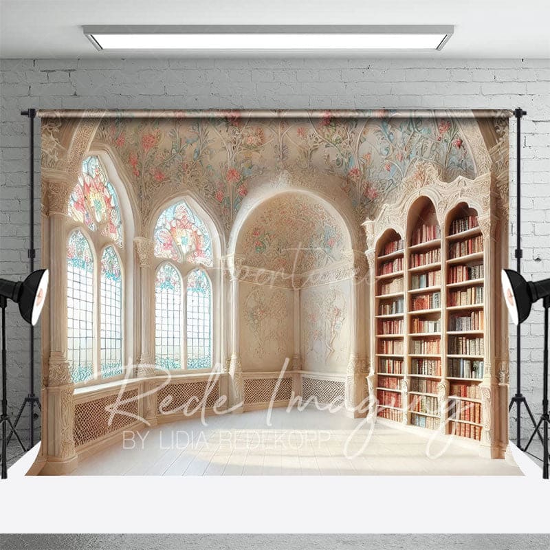 Aperturee - Aperturee Retro Mural Fancy Room Bookshelf Window Photo Backdrop