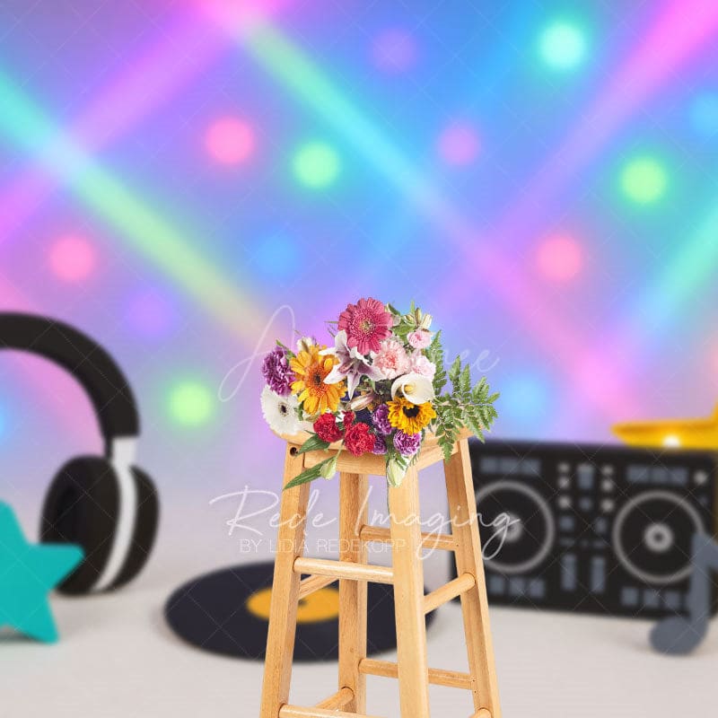 Aperturee - Aperturee Retro Music Laser Light Birthday Cake Smash Backdrop