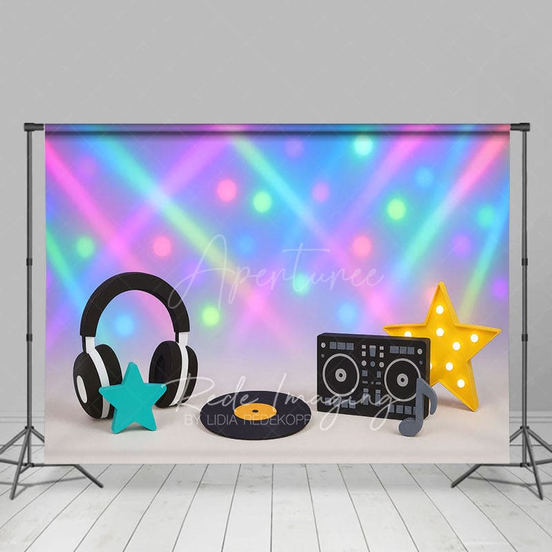 Aperturee - Aperturee Retro Music Laser Light Birthday Cake Smash Backdrop
