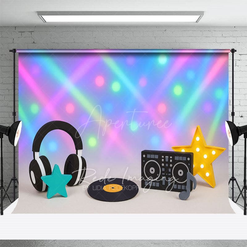 Aperturee - Aperturee Retro Music Laser Light Birthday Cake Smash Backdrop