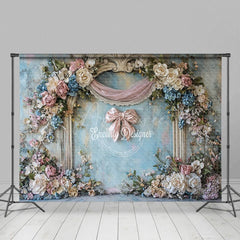Aperturee - Aperturee Retro Old Style Wall Floral Bow Wedding Backdrop