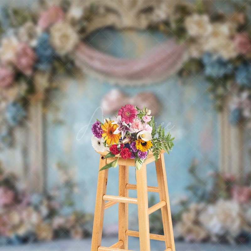 Aperturee - Aperturee Retro Old Style Wall Floral Bow Wedding Backdrop