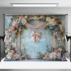 Aperturee - Aperturee Retro Old Style Wall Floral Bow Wedding Backdrop