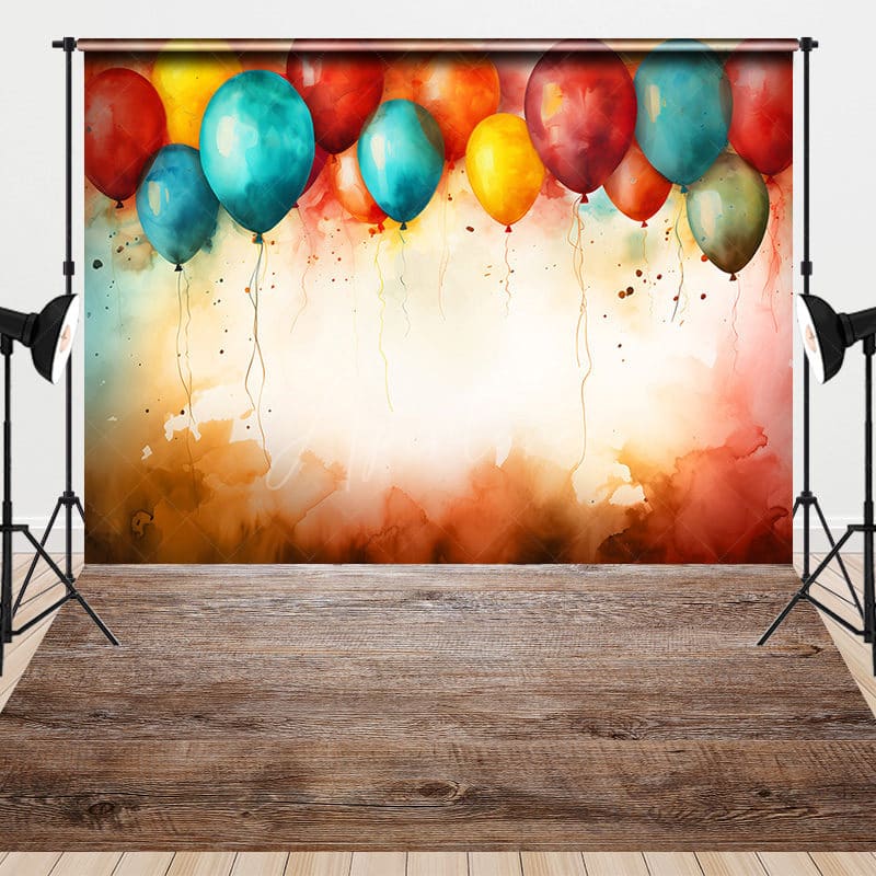 Aperturee - Aperturee Retro Painted Balloons Wood Floor Combo Set Backdrop