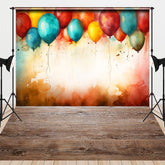 Aperturee - Aperturee Retro Painted Balloons Wood Floor Combo Set Backdrop