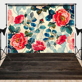 Aperturee - Aperturee Retro Painted Floral Wood Floor Combo Set Backdrop