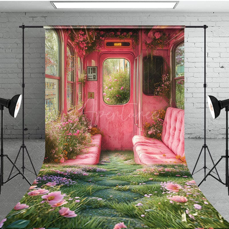Aperturee - Aperturee Retro Pink Floral House Sofa Spring Sweep Backdrop