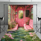 Aperturee - Aperturee Retro Pink Floral House Sofa Spring Sweep Backdrop