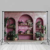 Aperturee - Aperturee Retro Pink Hollow Arch Book Plant Photo Backdrop