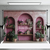 Aperturee - Aperturee Retro Pink Hollow Arch Book Plant Photo Backdrop