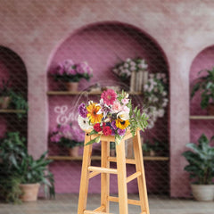 Aperturee - Aperturee Retro Pink Hollow Arch Book Plant Photo Backdrop