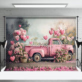 Aperturee - Aperturee Retro Pink Truck Romantic Valentines Day Backdrop