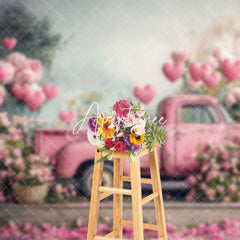 Aperturee - Aperturee Retro Pink Truck Romantic Valentines Day Backdrop