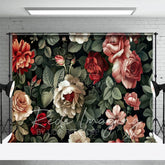 Aperturee - Aperturee Retro Plant Leaves Red Pink Floral Photo Backdrop