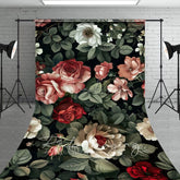 Aperturee - Aperturee Retro Plant Leaves Red Pink Floral Sweep Backdrop