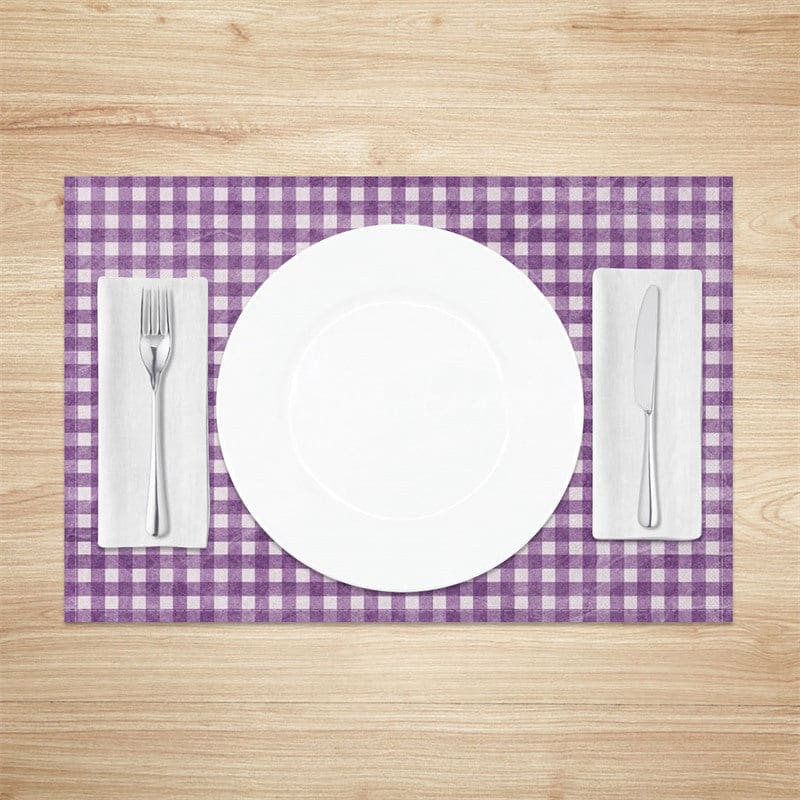 Aperturee - Aperturee Retro Purple White Plaid Dining Set of 4 Placemats