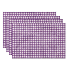 Aperturee - Aperturee Retro Purple White Plaid Dining Set of 4 Placemats