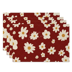 Aperturee - Aperturee Retro Red Beige Daisy Floral Set of 4 Placemats
