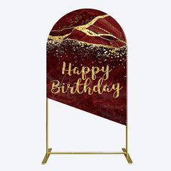 Aperturee - Aperturee Retro Red Gold Marbled Happy Birthday Arch Backdrop