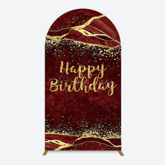 Aperturee - Aperturee Retro Red Gold Marbled Happy Birthday Arch Backdrop