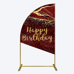 Aperturee - Aperturee Retro Red Gold Marbled Happy Birthday Half Moon Arch Backdrop