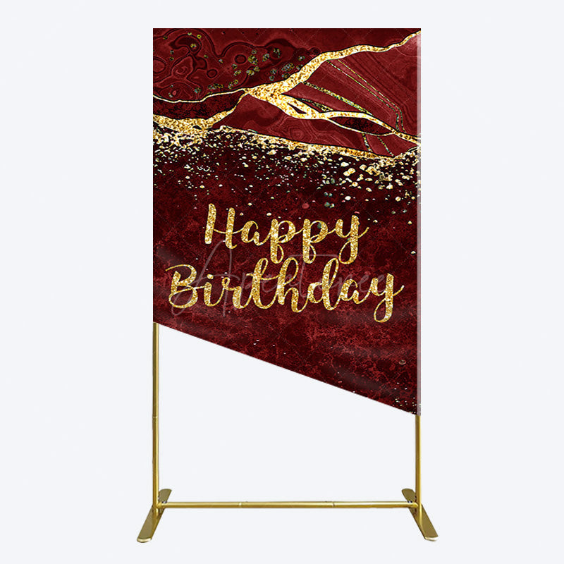 Aperturee - Aperturee Retro Red Gold Marbled Happy Birthday Rectangle Backdrop