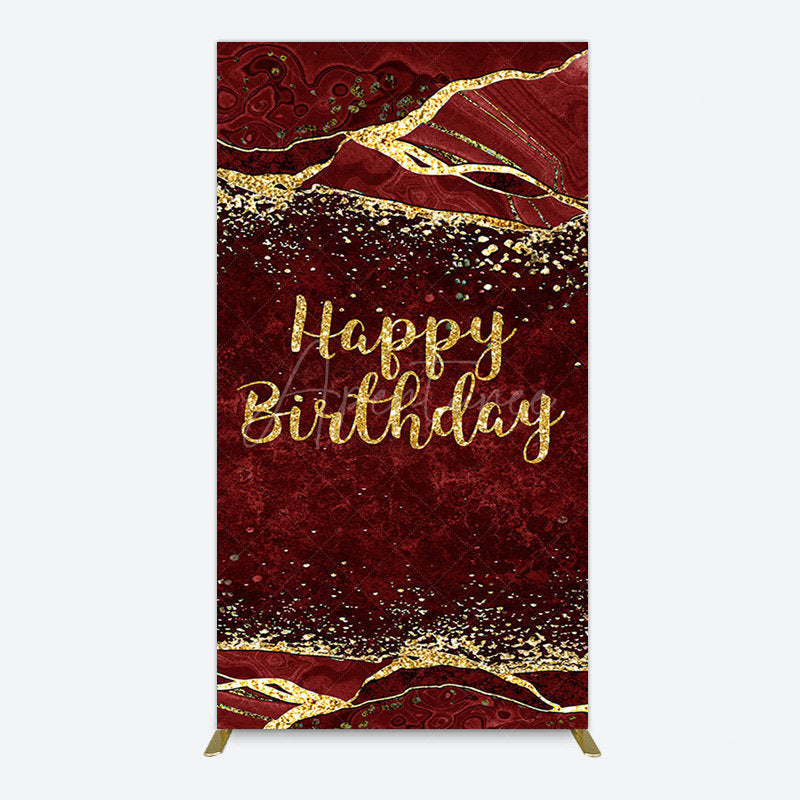 Aperturee - Aperturee Retro Red Gold Marbled Happy Birthday Rectangle Backdrop