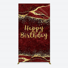 Aperturee - Aperturee Retro Red Gold Marbled Happy Birthday Rectangle Backdrop