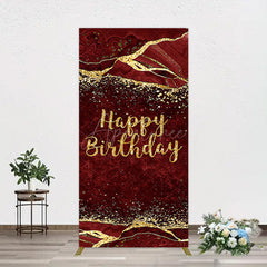 Aperturee - Aperturee Retro Red Gold Marbled Happy Birthday Rectangle Backdrop