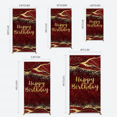 Aperturee - Aperturee Retro Red Gold Marbled Happy Birthday Rectangle Backdrop