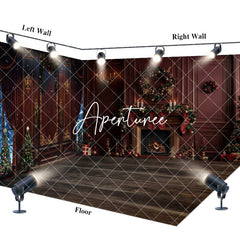 Aperturee - Aperturee Retro Red Wall Fireplace Christmas Room Set Backdrop