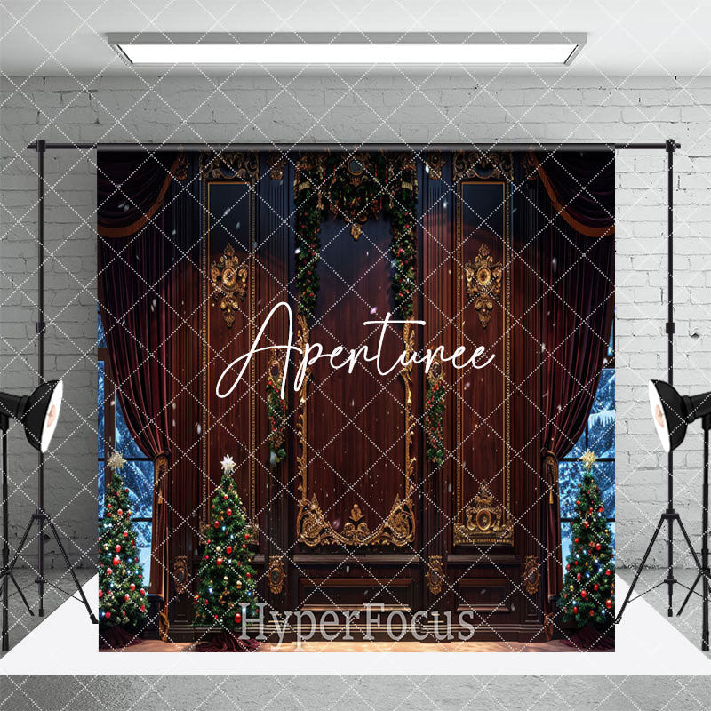 Aperturee - Aperturee Retro Red Wall Fireplace Christmas Room Set Backdrop