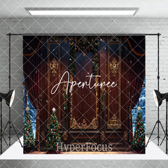Aperturee - Aperturee Retro Red Wall Fireplace Christmas Room Set Backdrop